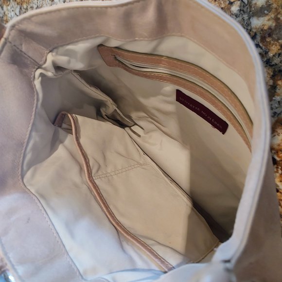 Women's vintage boho Violette Nozieres bag 11"X13", tan and pink leather. Used - Picture 9 of 13